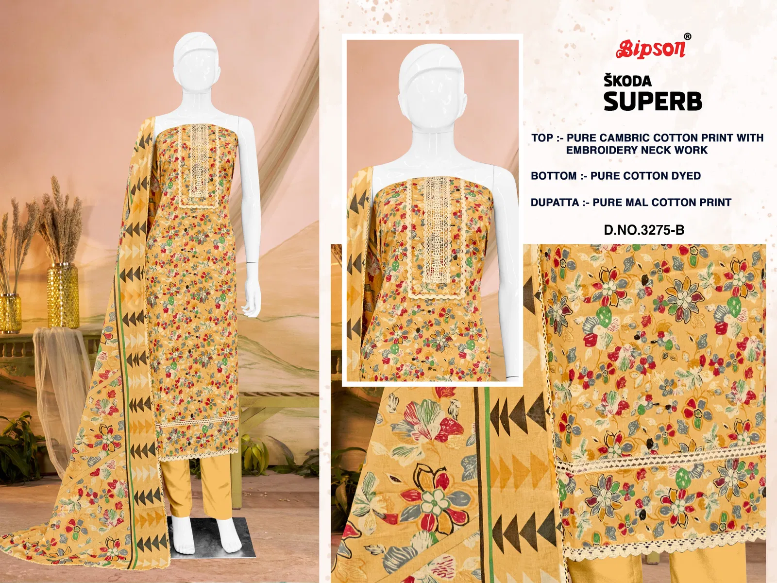 Skoda Superb 3275 By Bipson Cotton Printed Dress Material Orders In India